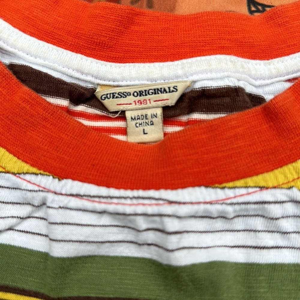 Guess Multi Color Striped Crop Tee With Embroider… - image 4